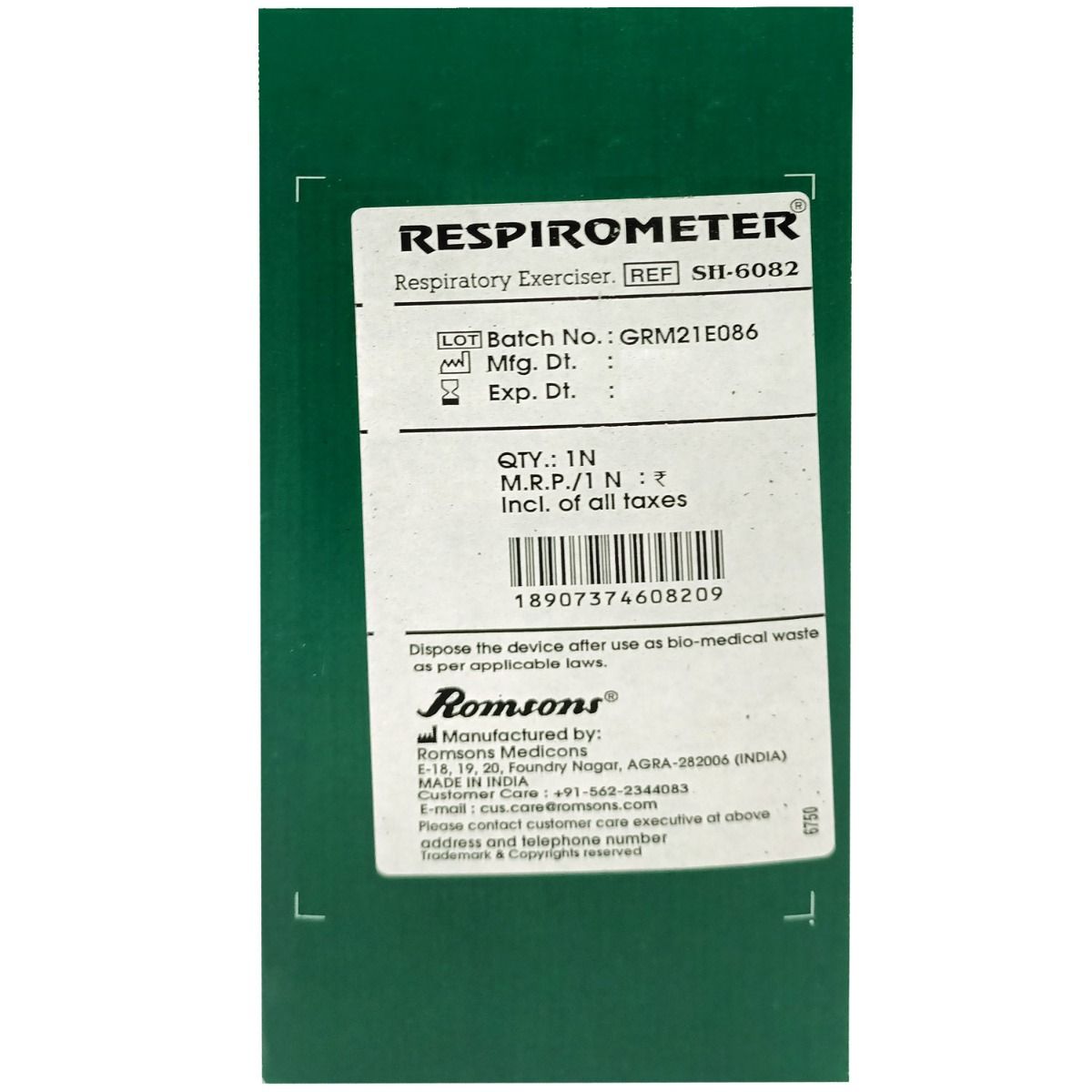 Romsons Respirometer Sh-6082, 1 Count, Pack of 1 