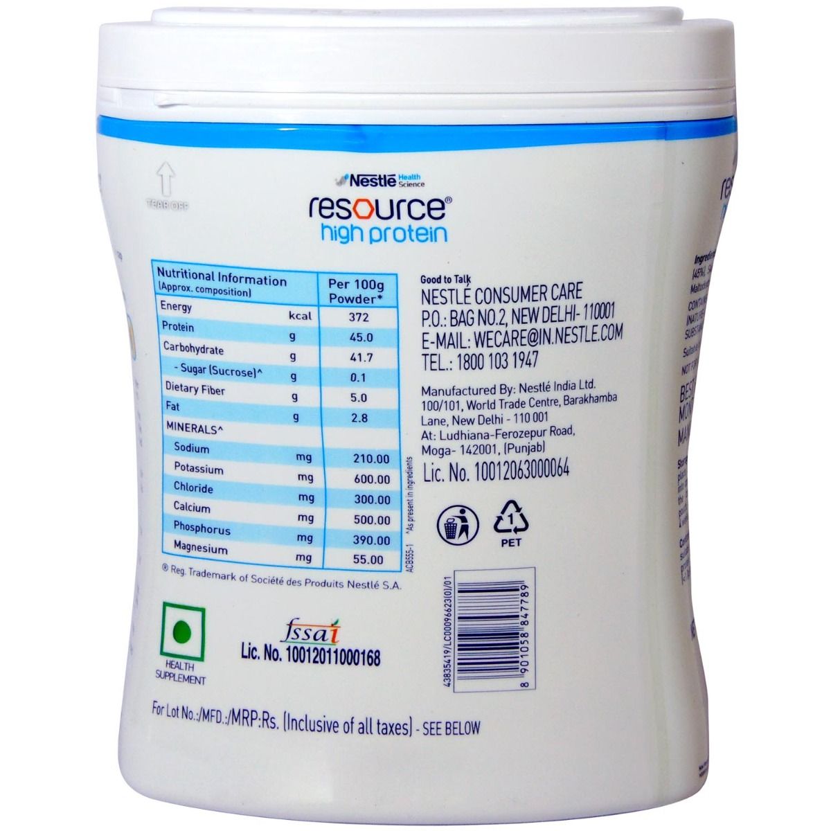 Nestle Resource High Protein Vanilla Flavour Powder, 400 gm, Pack of 1 