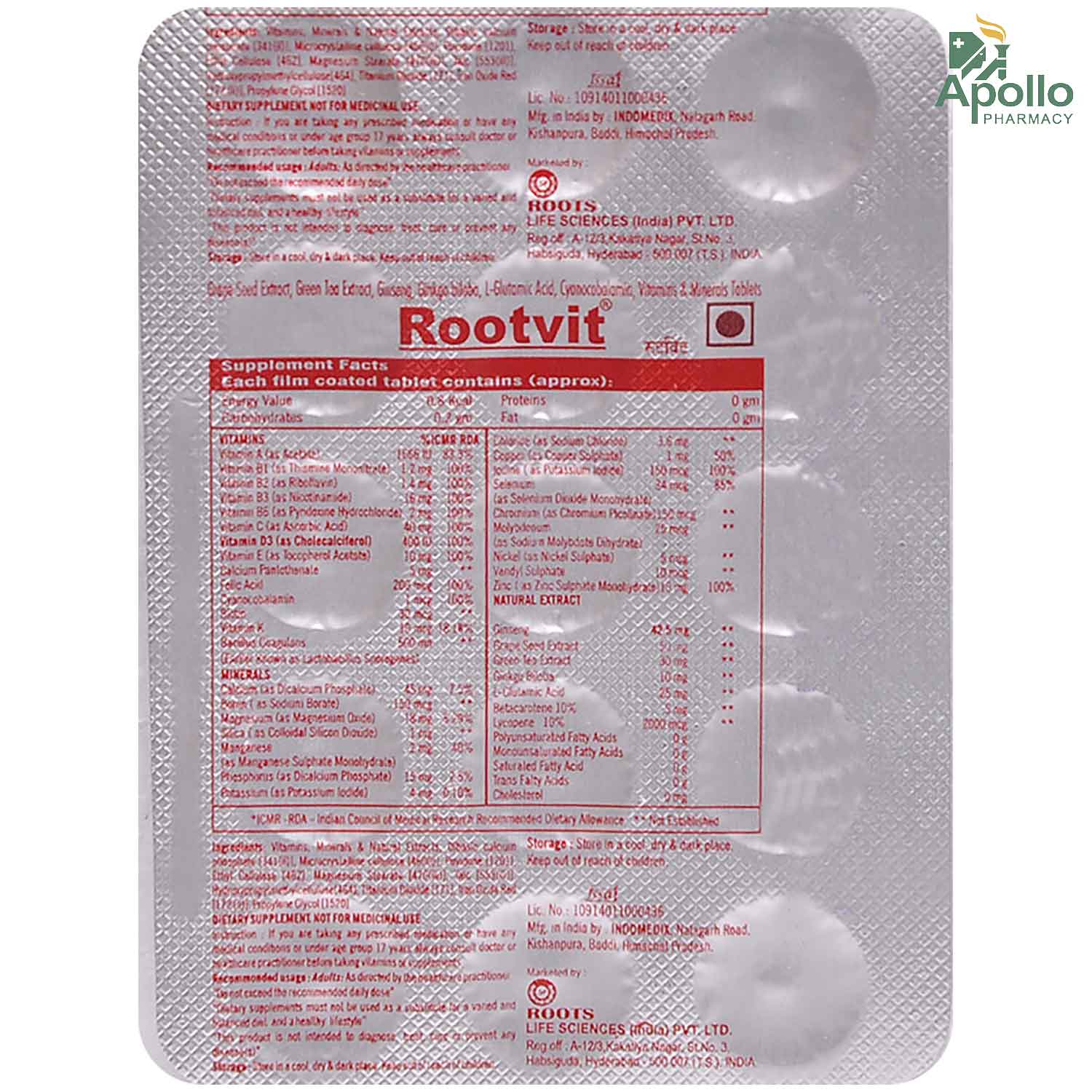 Rootvit Tablet 15's Price, Uses, Side Effects, Composition Apollo