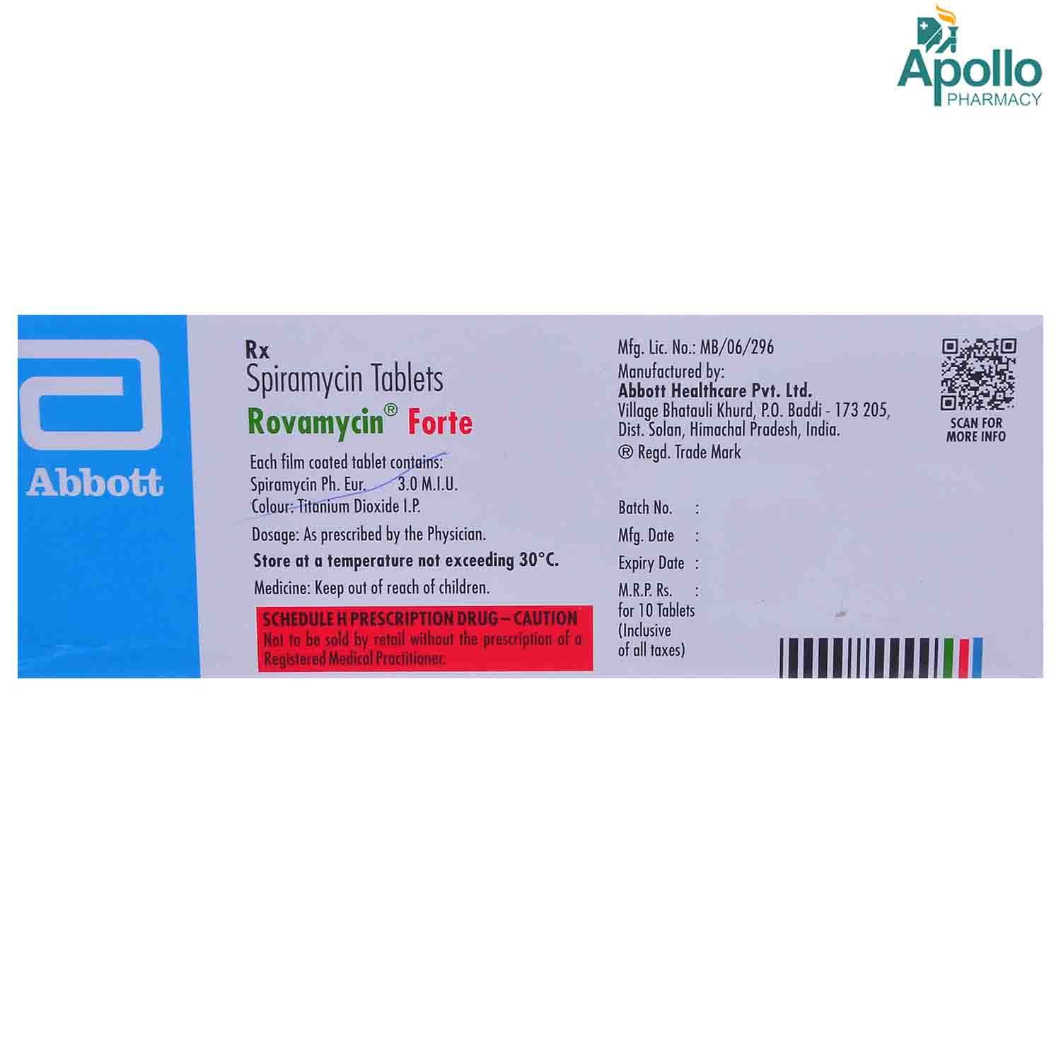Rovamycin Forte Tablet 10 S Price Uses Side Effects Composition Apollo Pharmacy
