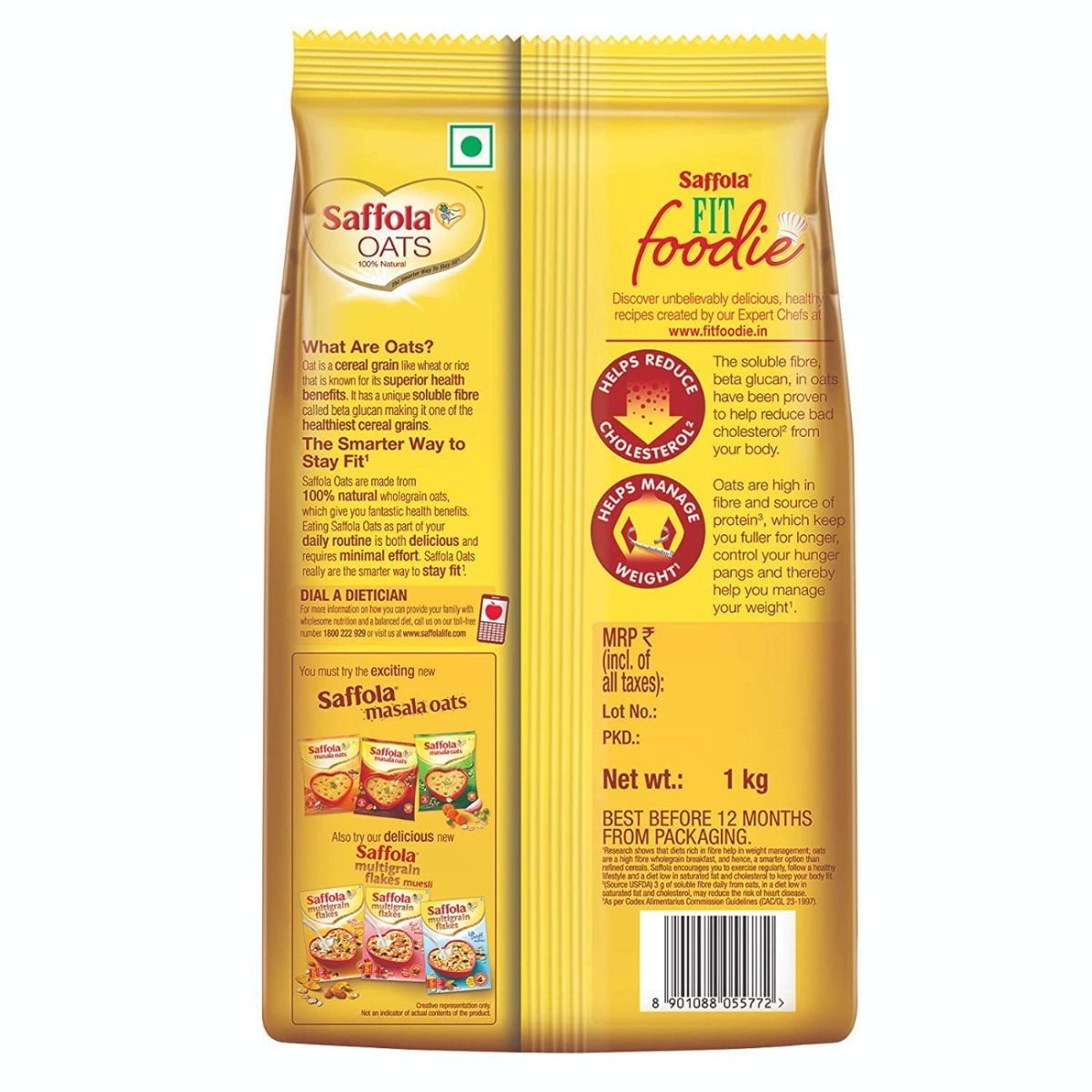 Saffola Oats, 1 kg Refill Pack, Pack of 1 