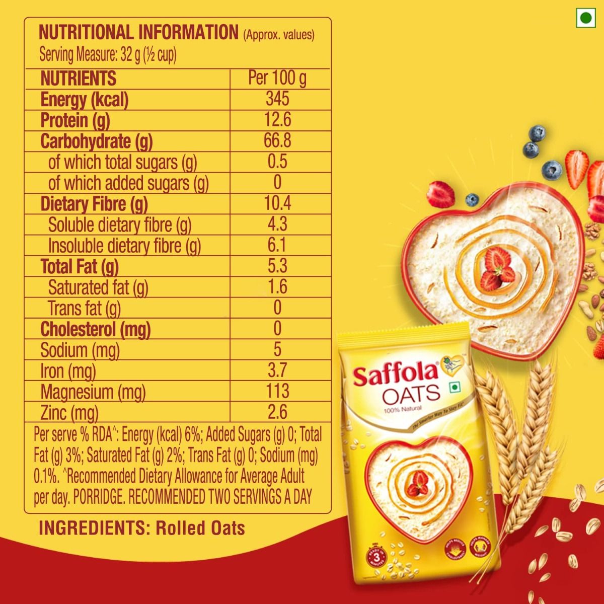 Saffola Oats, 400 gm Refill Pack, Pack of 1 