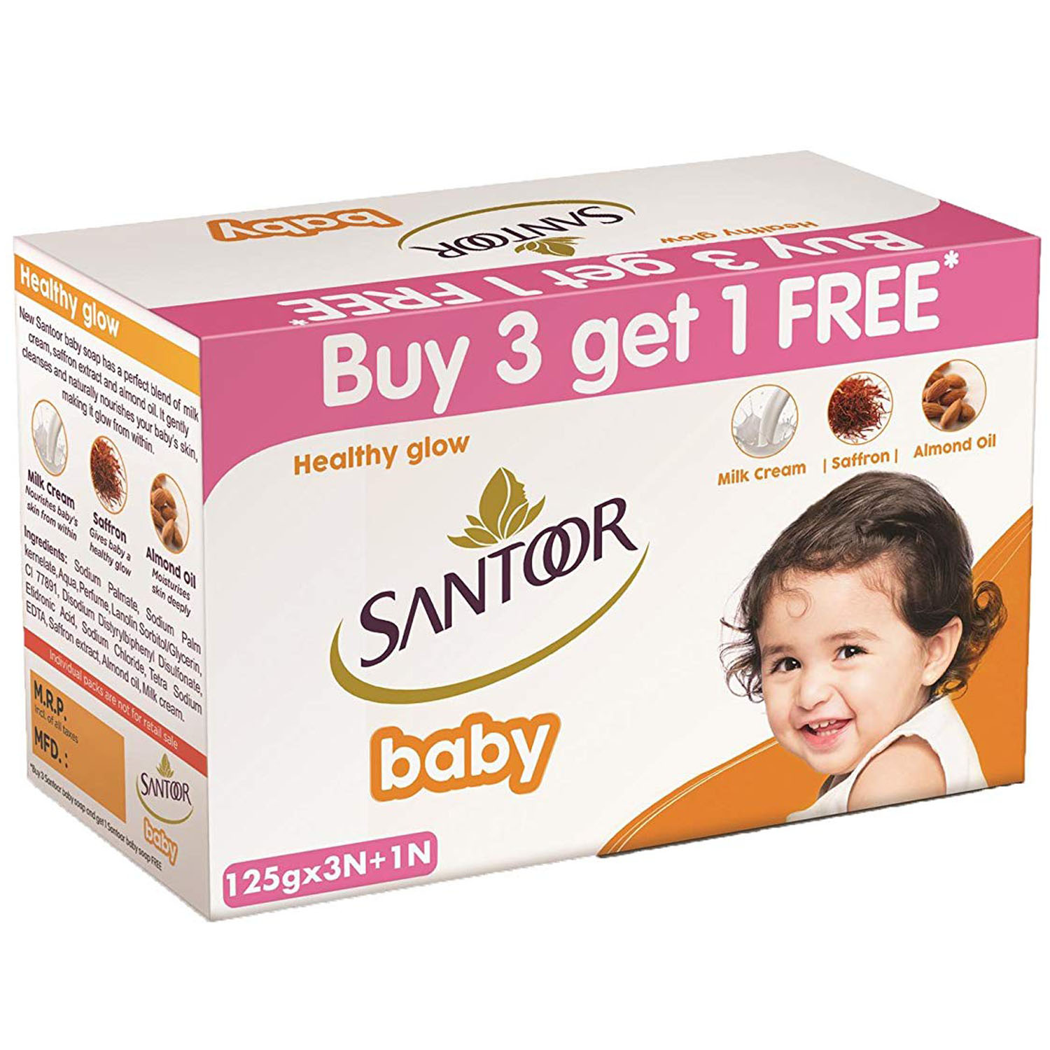 Santoor Baby Soap, 125 gm (Buy 3, Get 1 