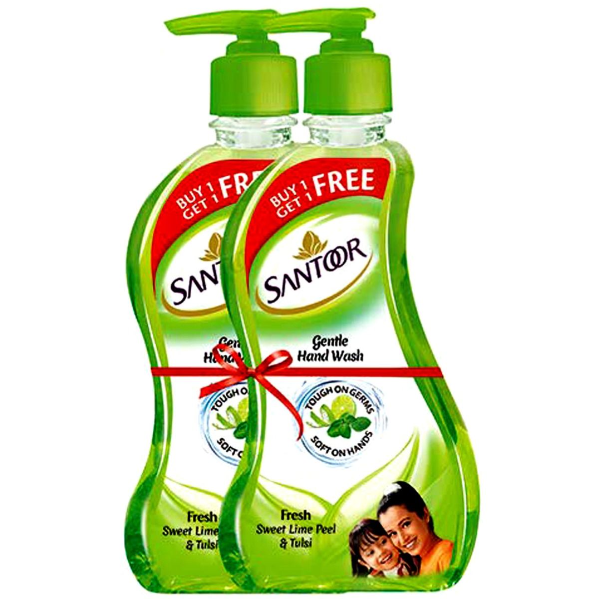 Buy Santoor Gentle Fresh Sweet Lime Peel & Tulsi Handwash, 215 ml Pump Bottle (Buy 1, Get 1 Free) Online