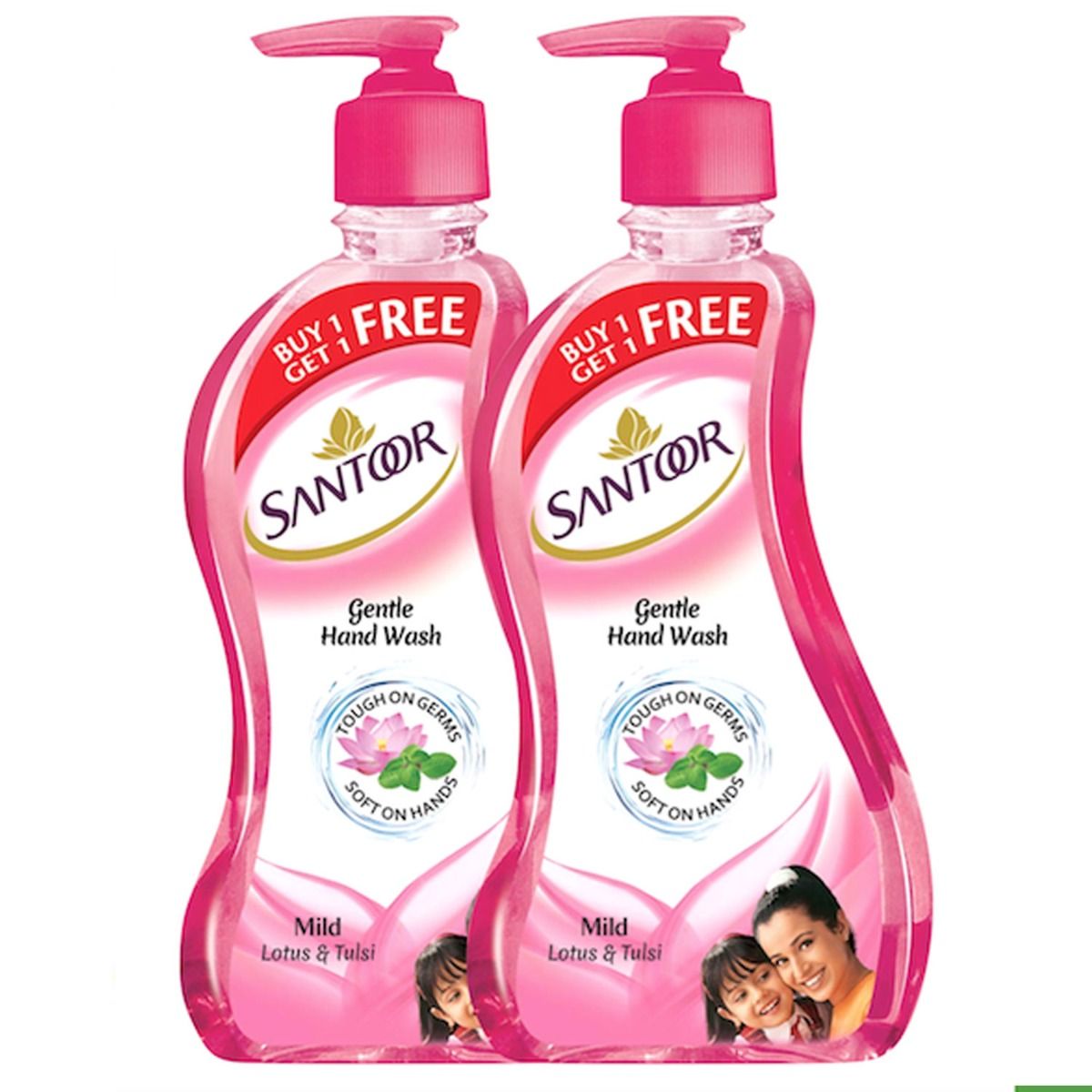 Buy Santoor Gentle Mild Lotus & Tulsi Handwash, 215 ml Pump Bottle (Buy 1, Get 1 Free) Online