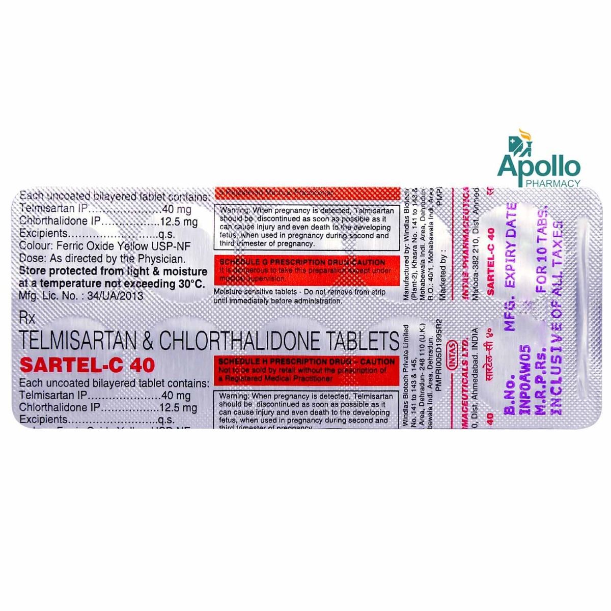 Sartel-C 40 Tablet 10's, Pack of 10 TABLETS