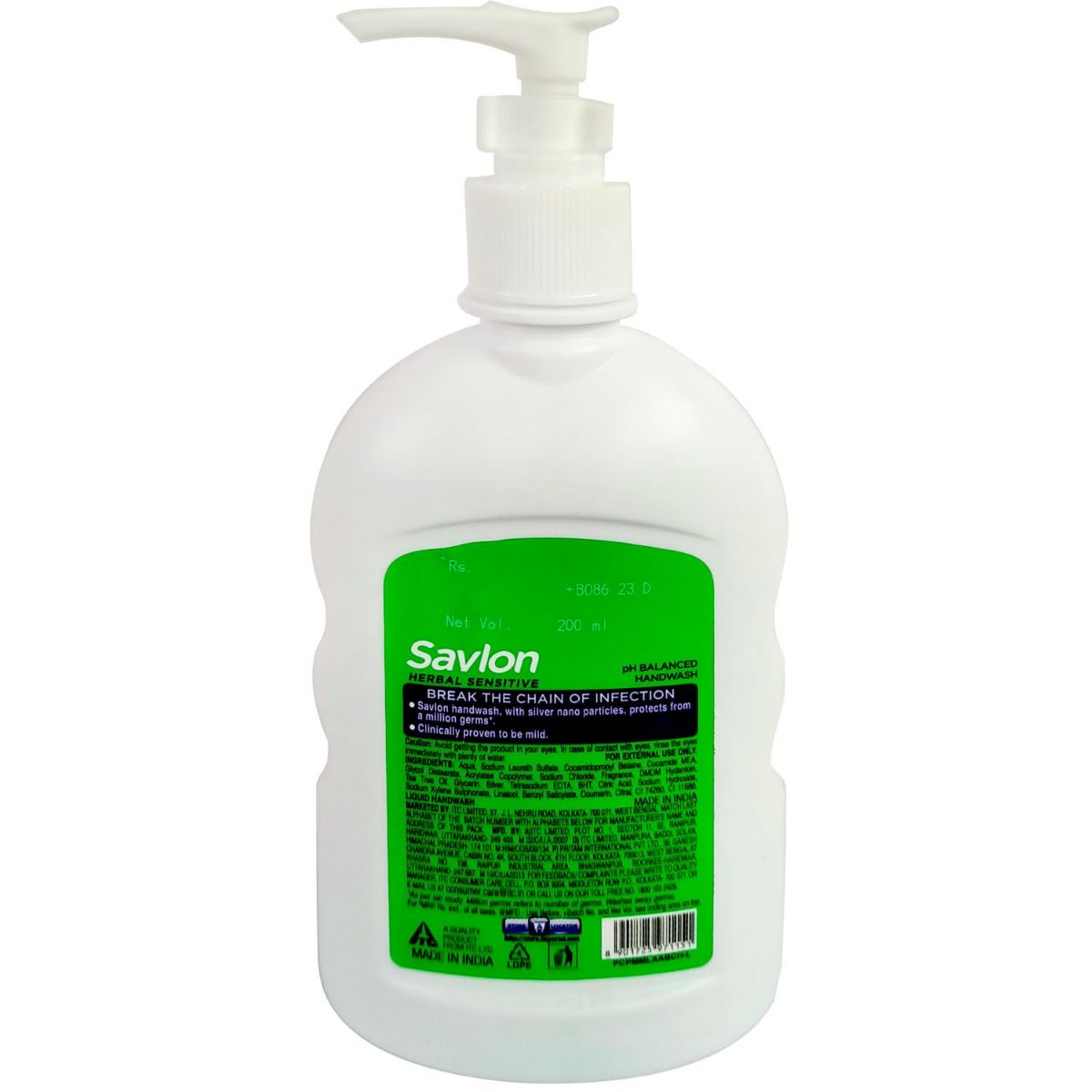 Savlon Herbal Sensitive Germ Protection Handwash, 200 ml, Pack of 1 