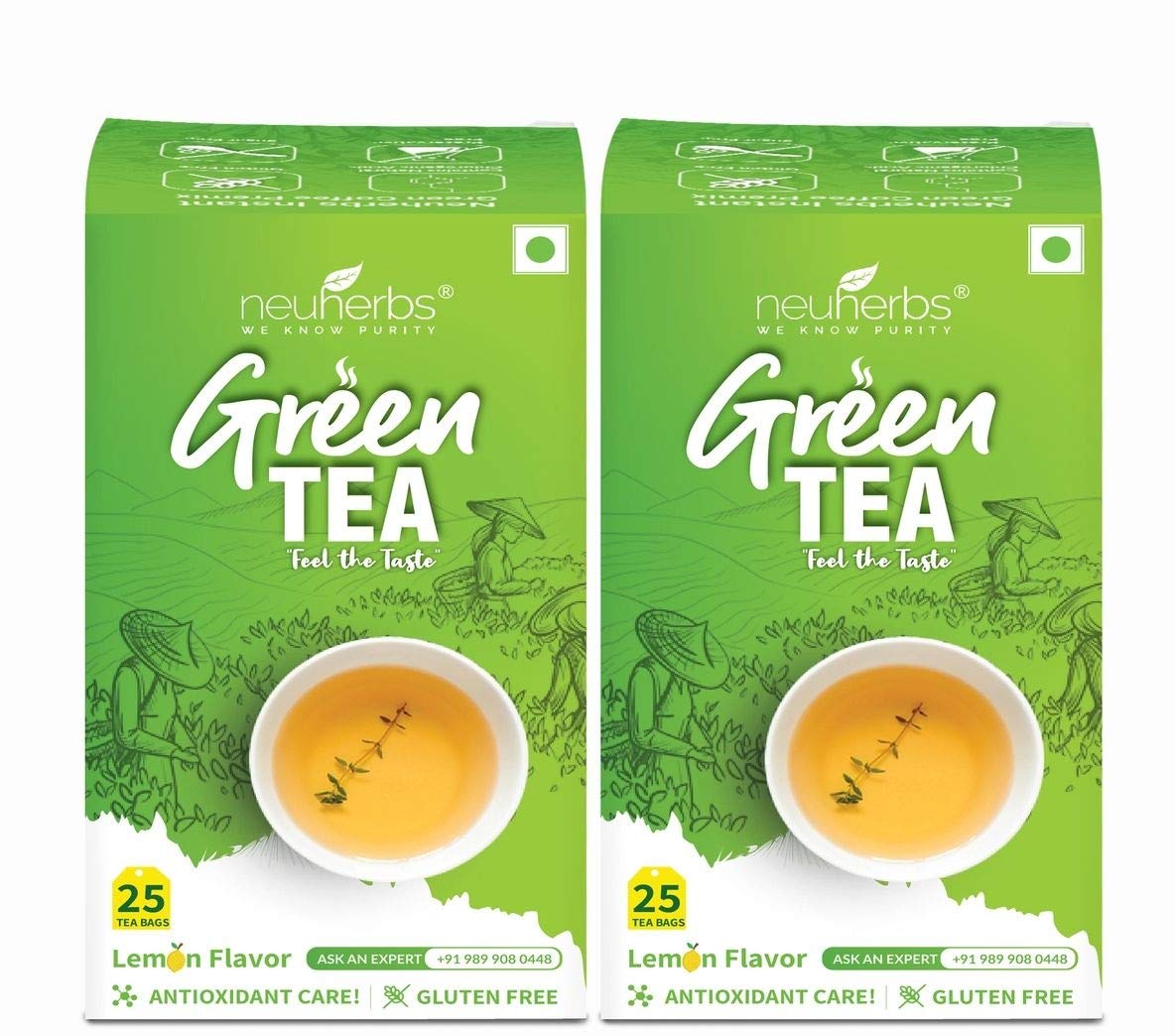 Neuherbs Green Tea Lemon Flavour Tea Bags, 25 Count, Pack of 1 