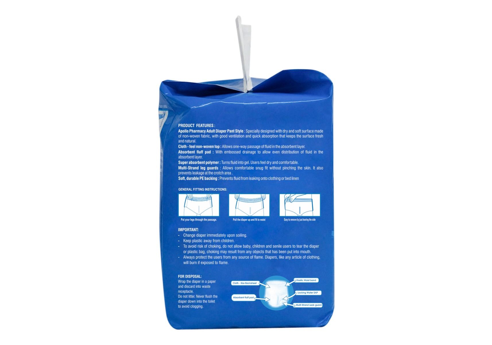 Apollo Pharmacy Adult Diaper Pant Style XL, 20 Count Price, Uses, Side