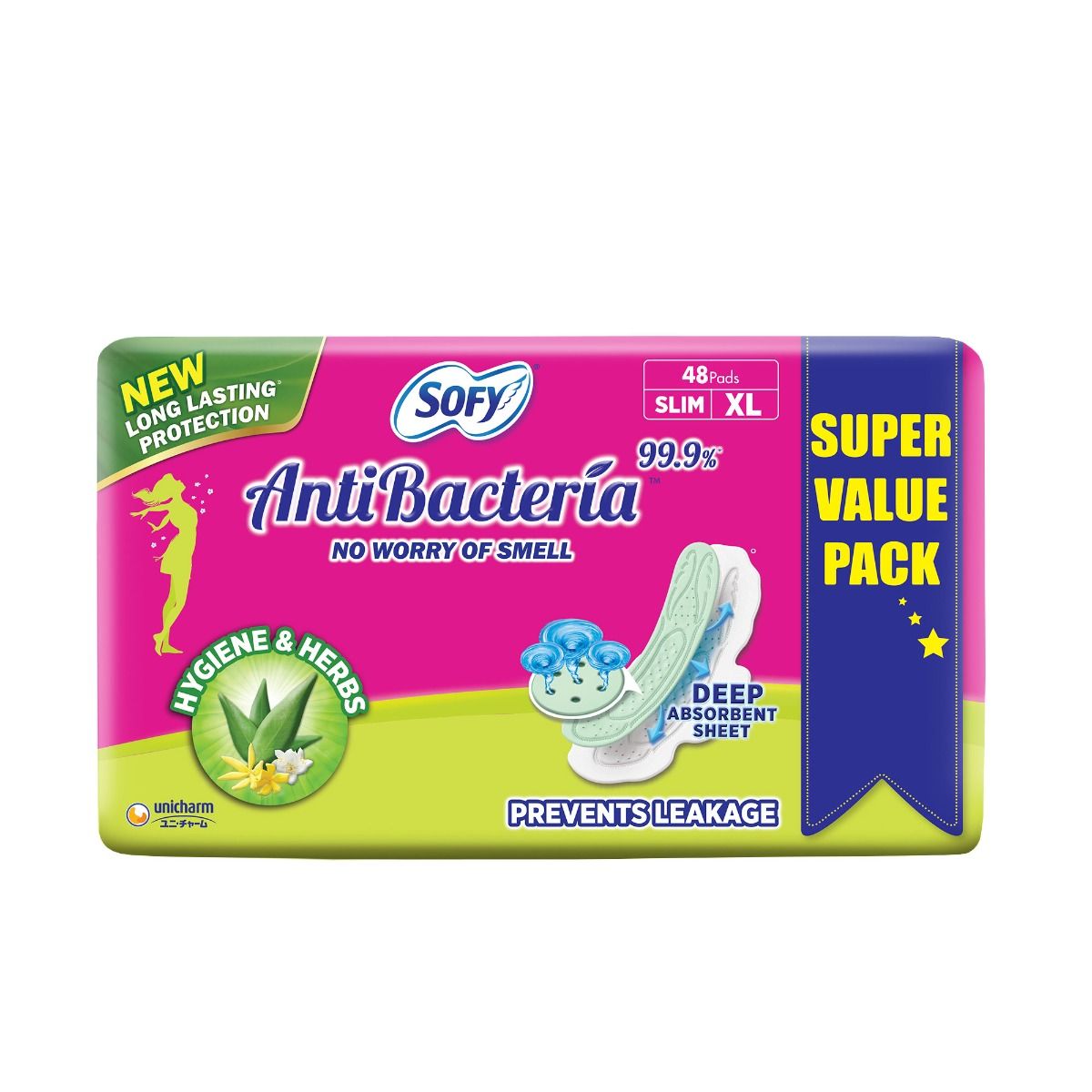 Buy Sofy Antibacteria Sanitary Pads XL, 48 Count Online