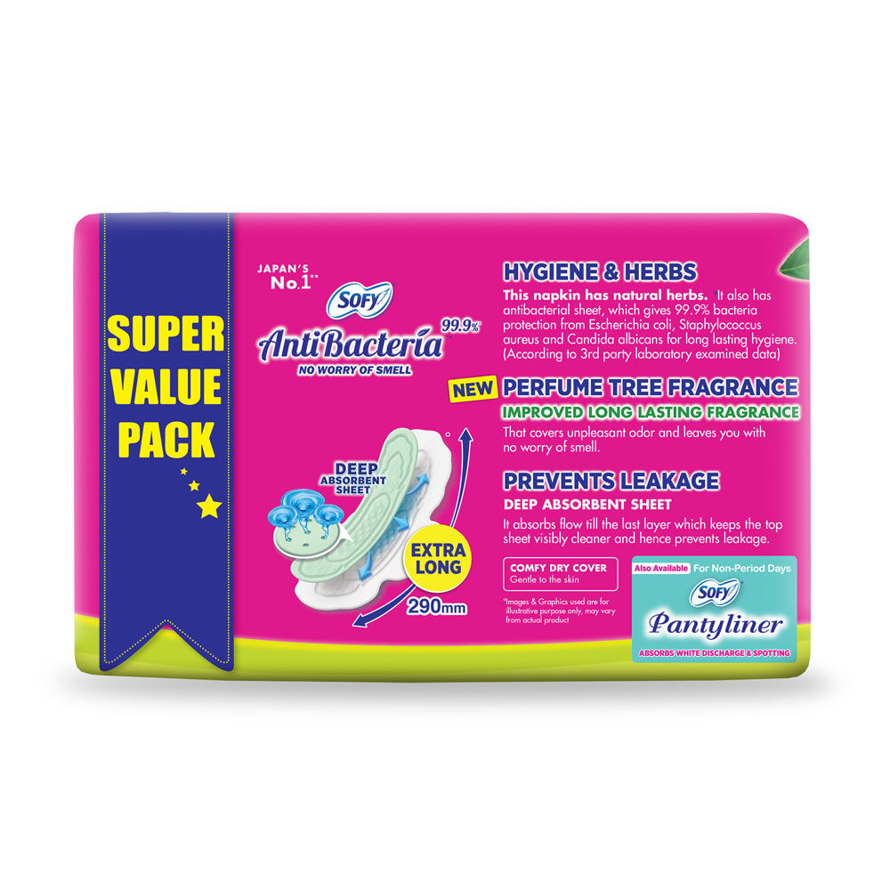 Sofy Antibacteria Pads Extra Long, 48 Count, Pack of 1 