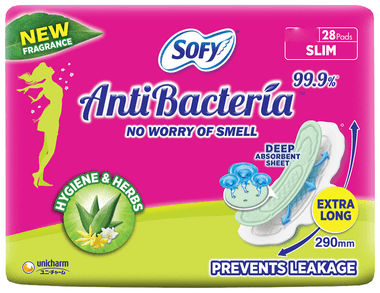Buy Sofy Antibacteria Pads Extra Long, 28 Count Online