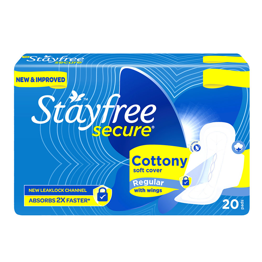Buy Stayfree Secure Cottony Soft Cover Pads with Wings Regular, 20 Count Online