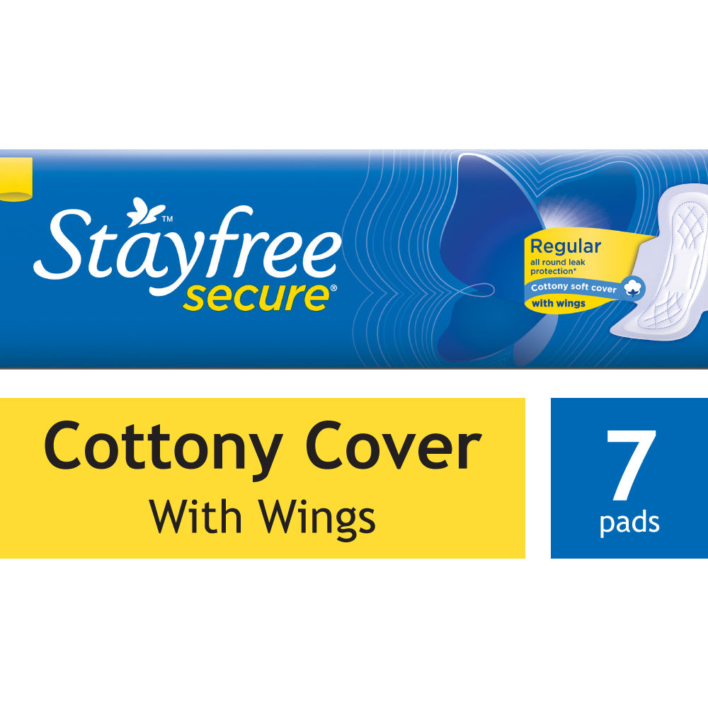 Stayfree Secure Cottony Cover Pads With Wings, Regular 7 Count, Pack of 1 