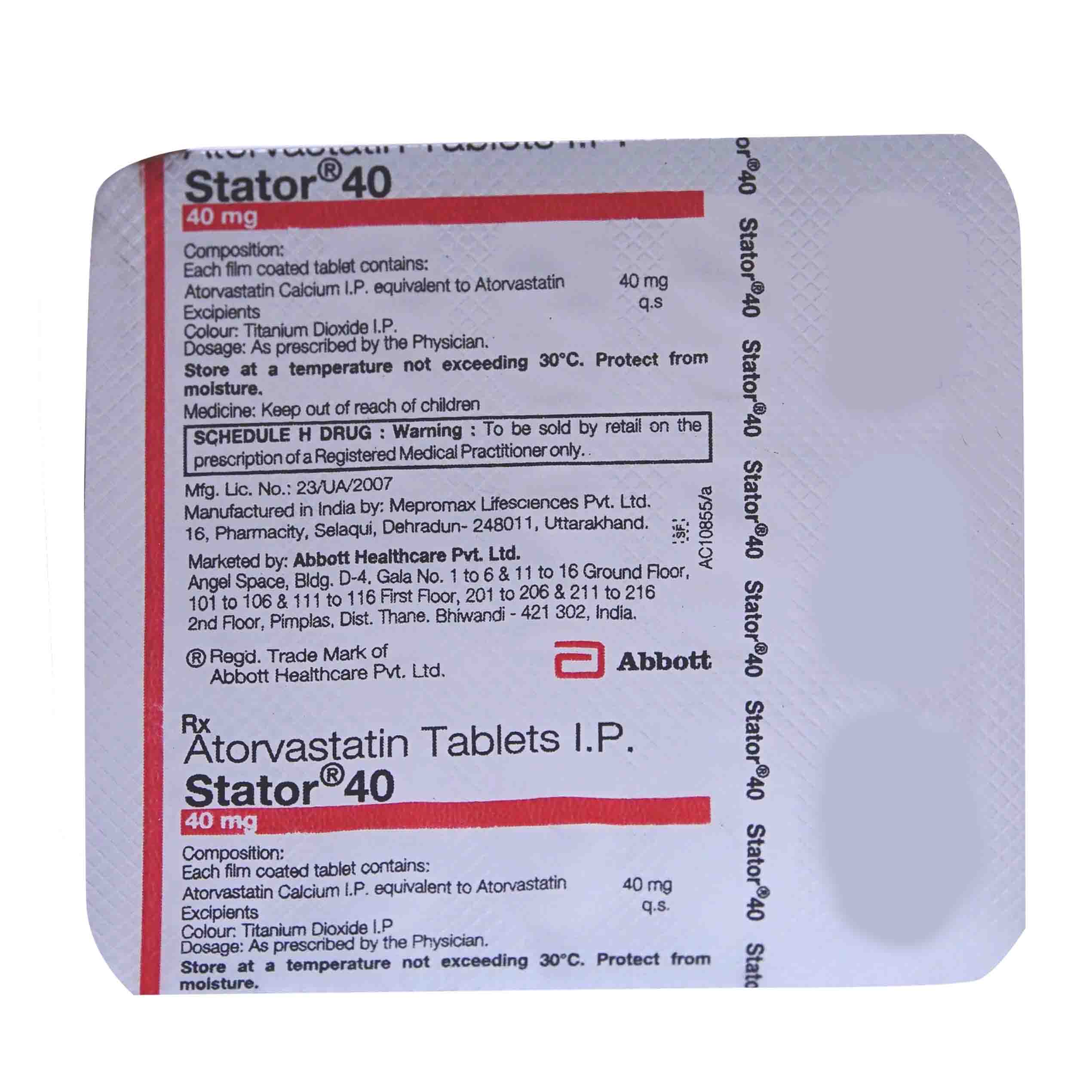 STATOR 40MG TABLET Price, Uses, Side Effects, Composition Apollo Pharmacy