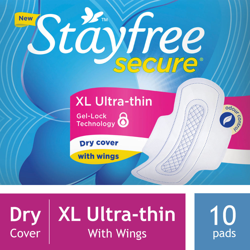 Stayfree Secure Ultra-Thin Pads with wings XL, 10 Count, Pack of 1 