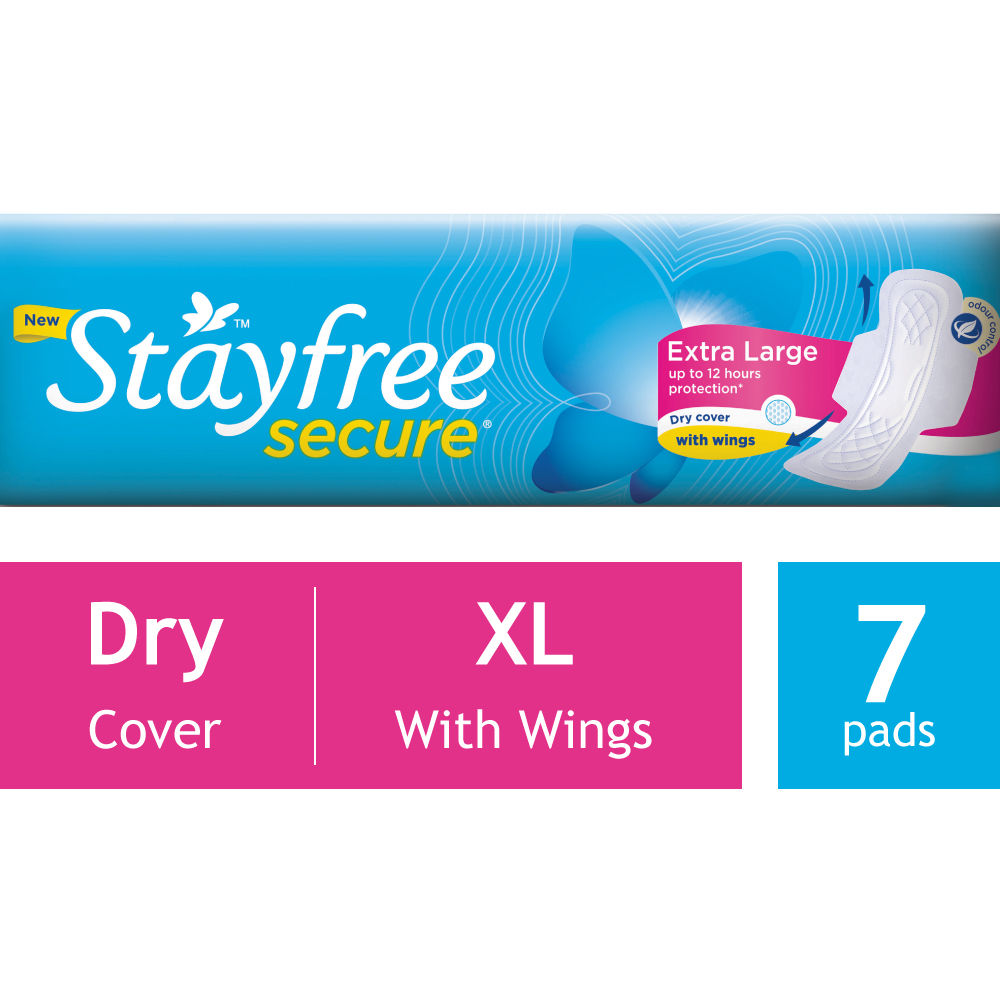 Stayfree Secure Dry Pads with Wings XL, 7 Count, Pack of 1 