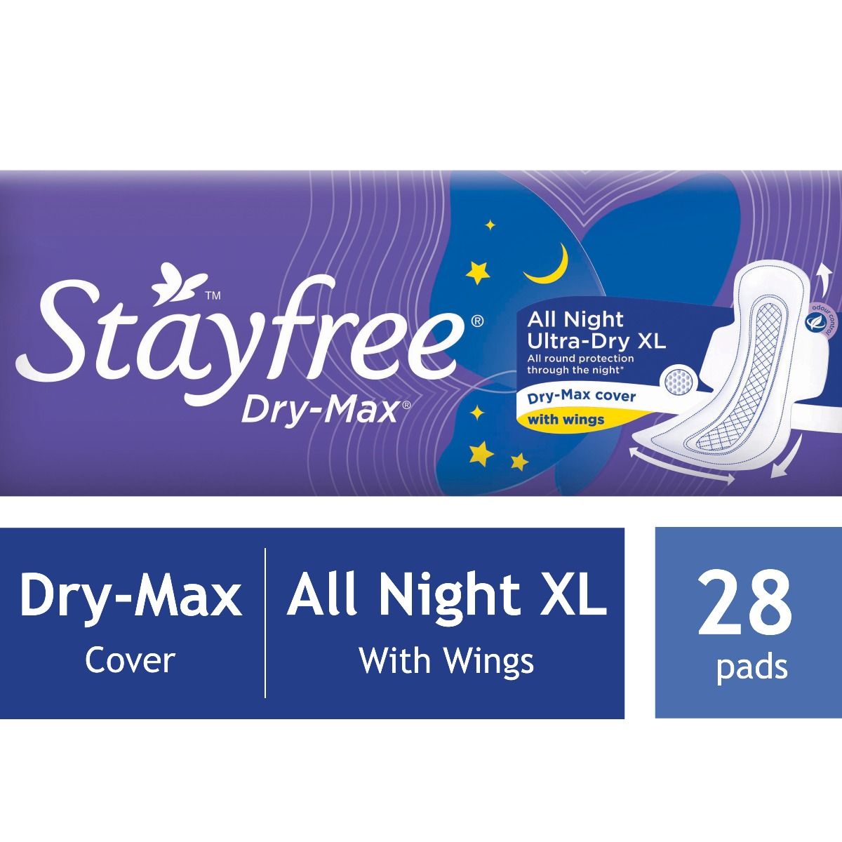 Stayfree Dry-Max All Night Ultra-Dry Pads With Wings XL, 28 Count, Pack of 1 