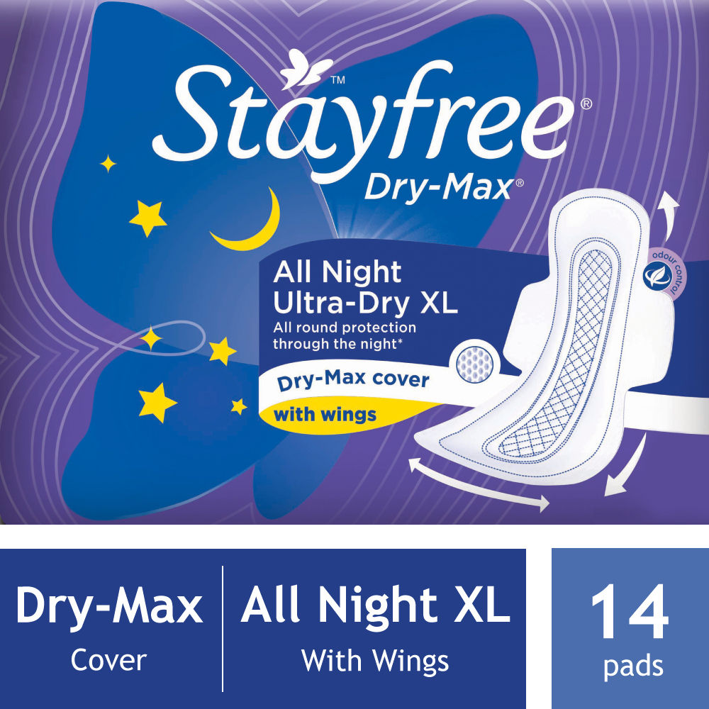 Buy Stayfree Dry-Max All Night Ultra-Dry Pads With Wings XL, 14 Count Online