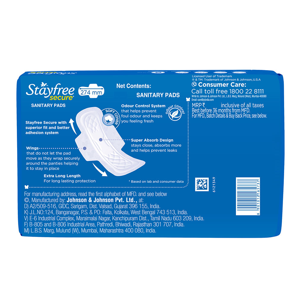 Stayfree Secure Cottony Soft Cover Pads With Wings XL, 40 Count Price ...