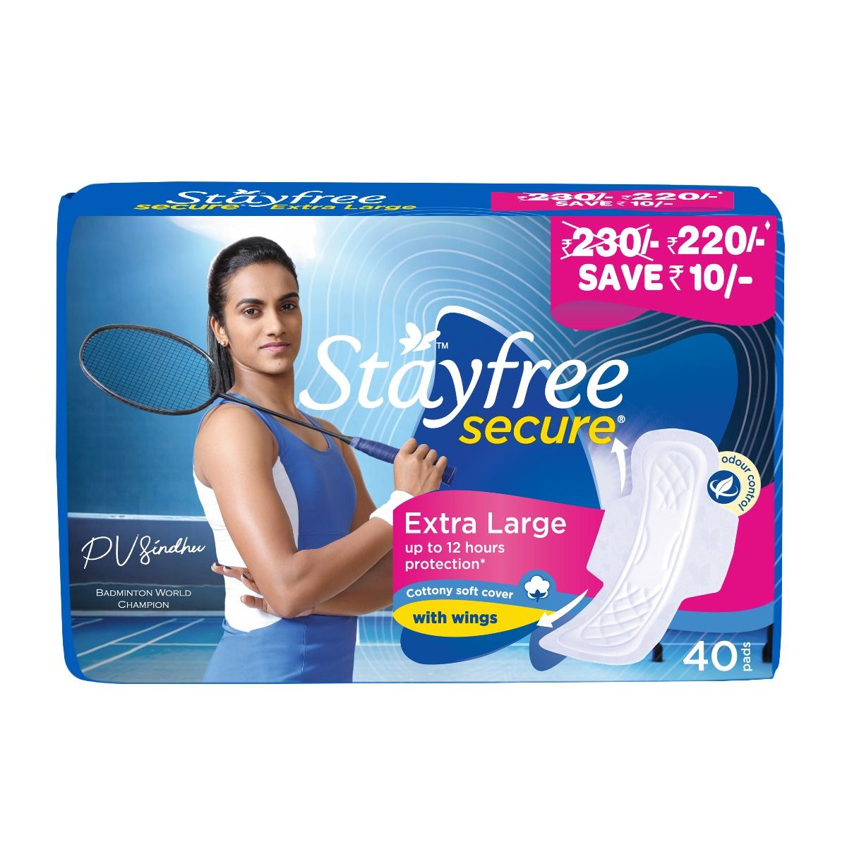 Buy Stayfree Secure Cottony Soft Cover Pads With Wings XL, 40 Count Online