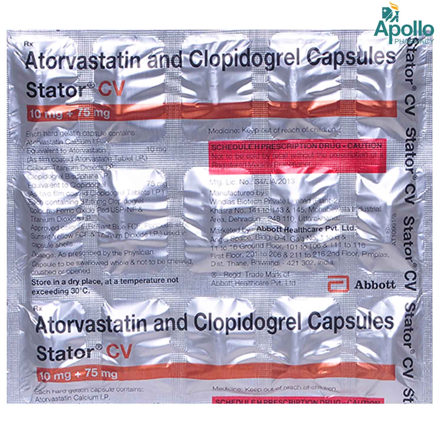 Stator CV 10 mg/75 mg Capsule 15's Price, Uses, Side Effects