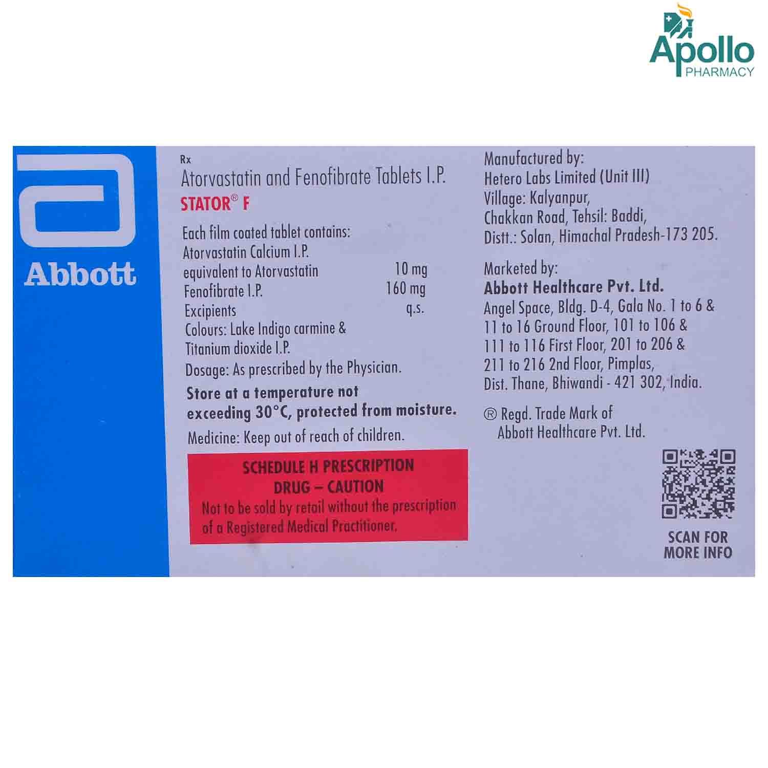 Stator F Tablet 15's Price, Uses, Side Effects, Composition Apollo