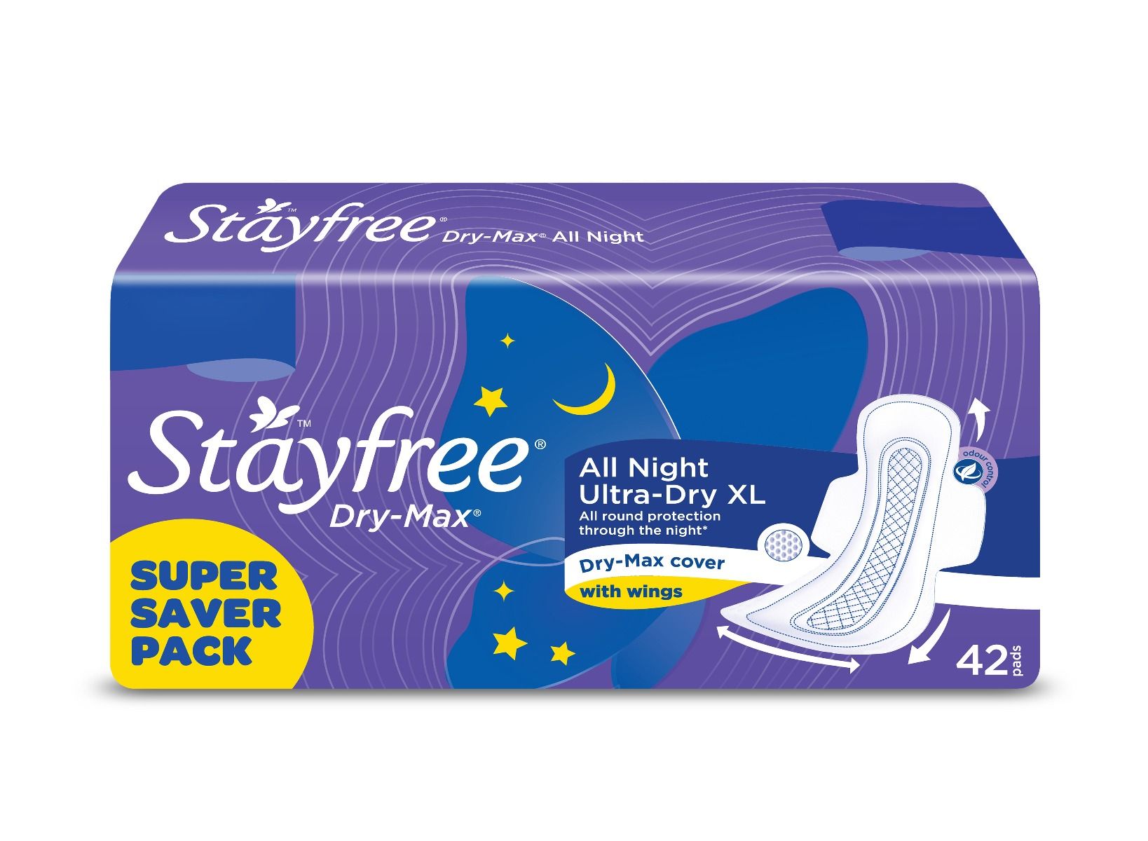 Stayfree Dry-Max All Night Ultra-Dry Pads With Wings XL, 42 Count, Pack of 1 