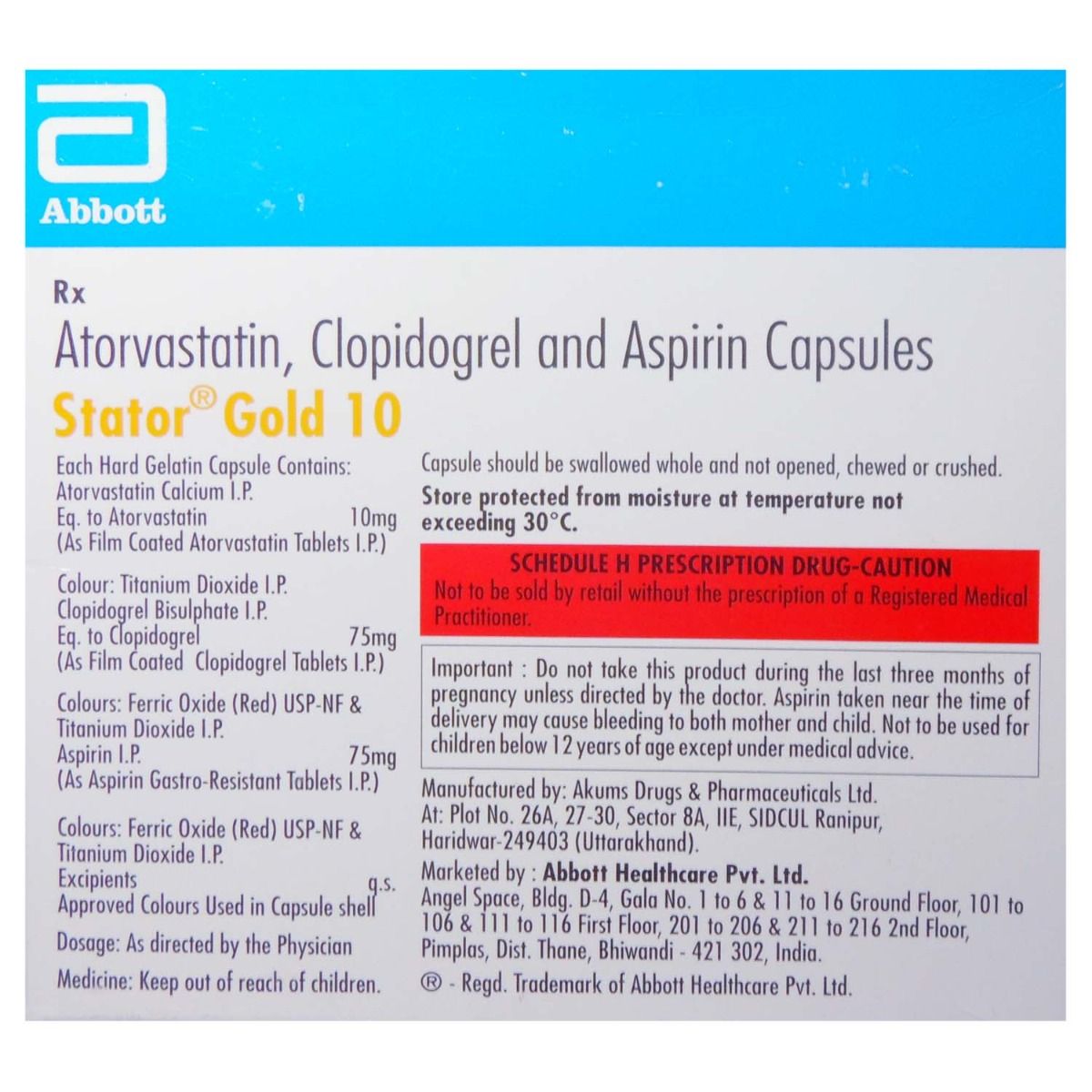 Stator Gold 10/75/75Mg Capsule 15's Price, Uses, Side Effects