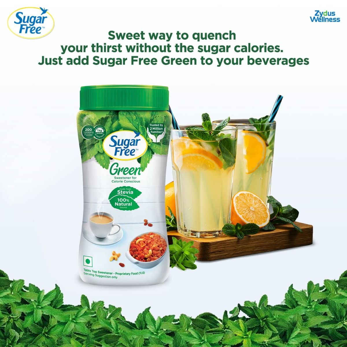 Sugar Free Green Stevia Low Calorie Sweetener Powder, 200 gm, Pack of 1 