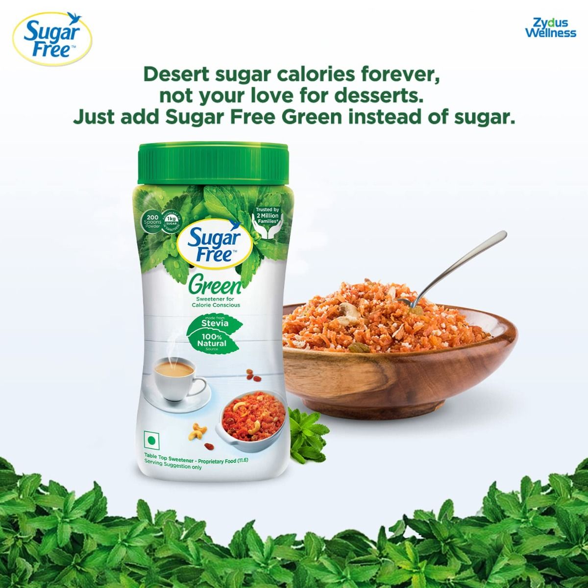 Sugar Free Green Stevia Low Calorie Sweetener Powder, 200 gm, Pack of 1 