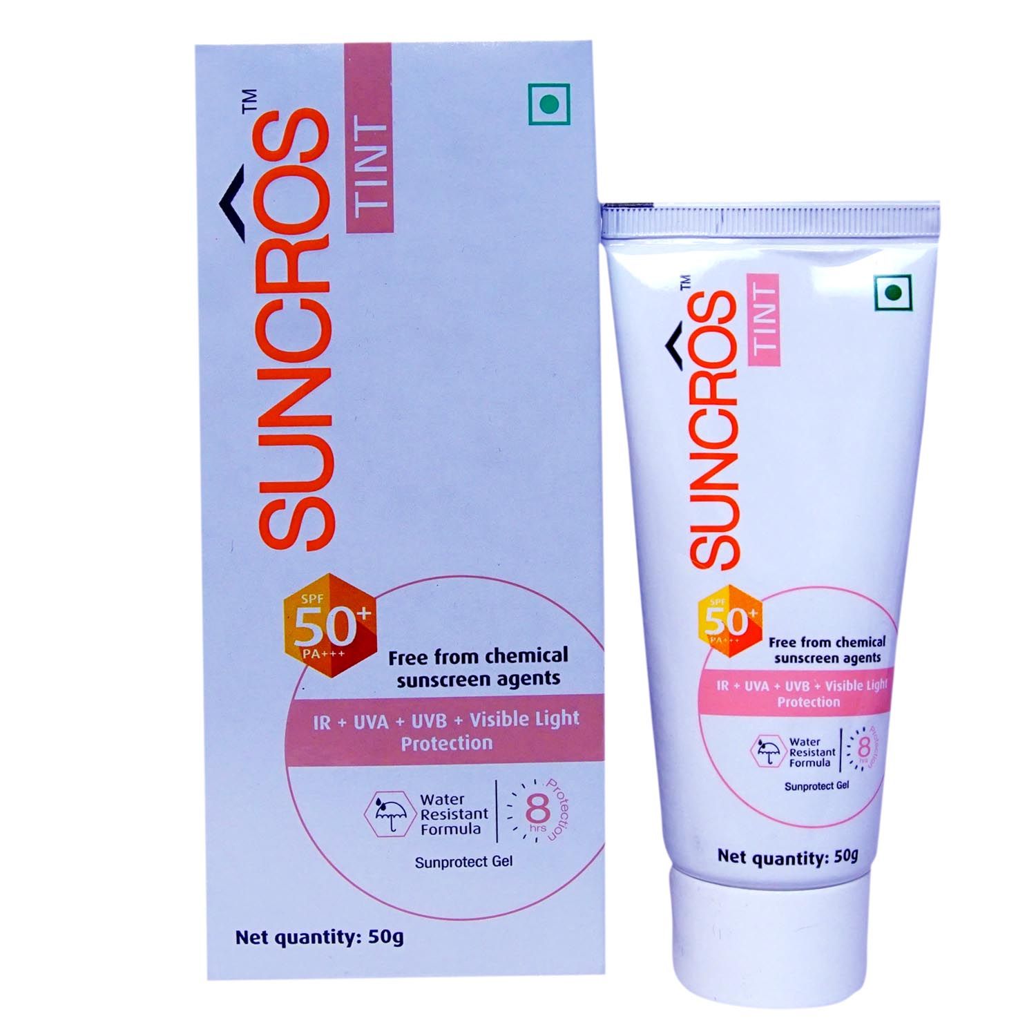 Suncros Tint Sunprotect Gel SPF 50+ PA+++ IR+UVA+UVB, 50 gm, Pack of 1 Gel