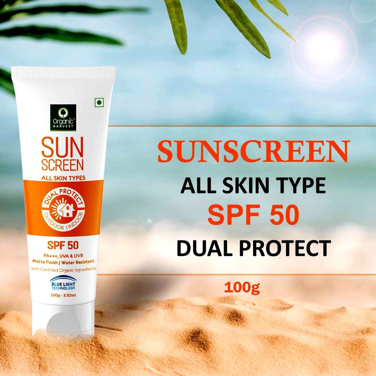 Organic Harvest Sunscreen SPF 50 PA+++ UVA & UVB, 100 gm, Pack of 1 