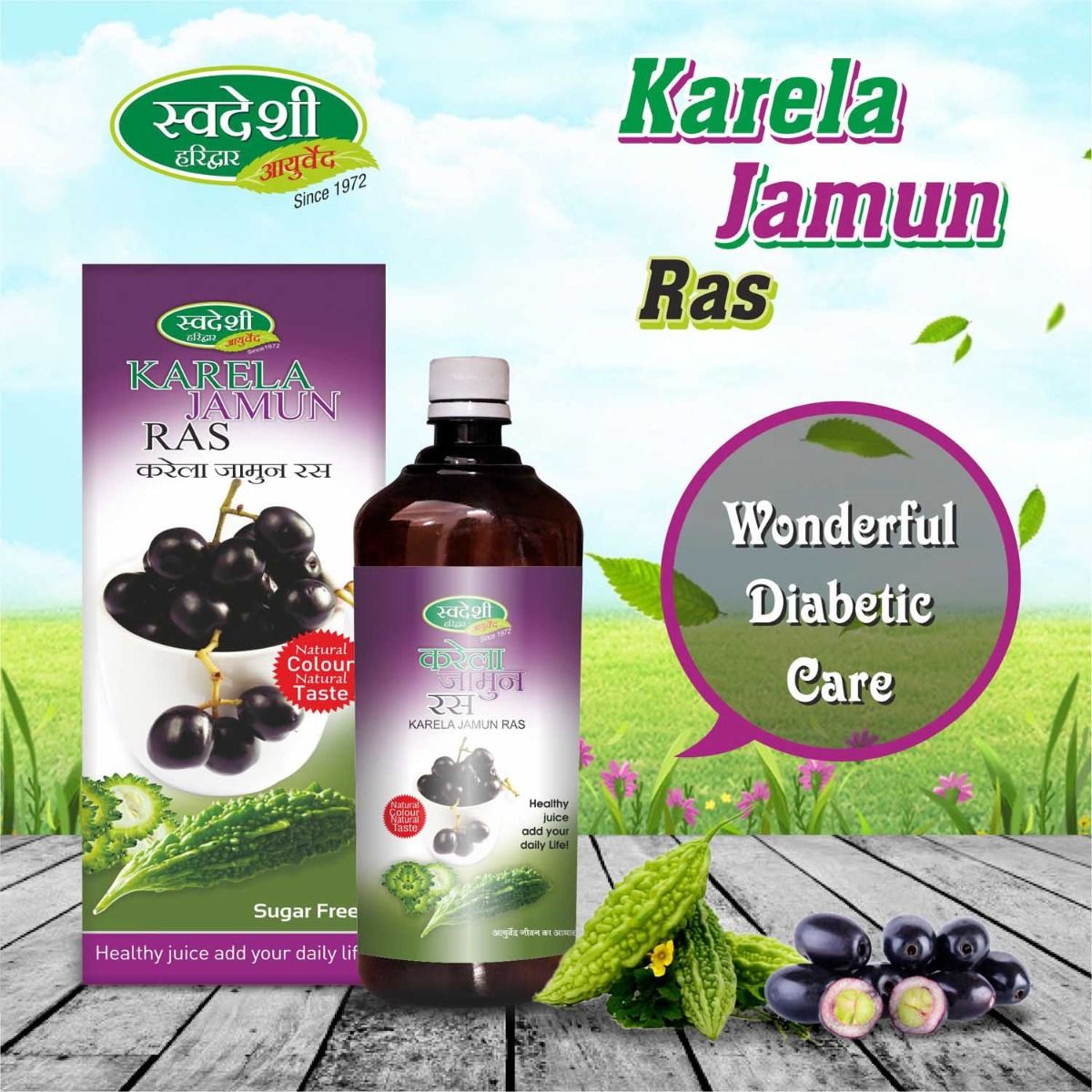 Swadeshi Karela Jamun Ras Sugar Free Juice, 500 ml, Pack of 1 