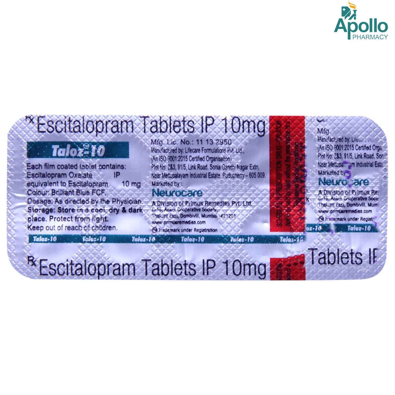 TALOZ 10MG TABLET 10'S Price, Uses, Side Effects, Composition - Apollo ...