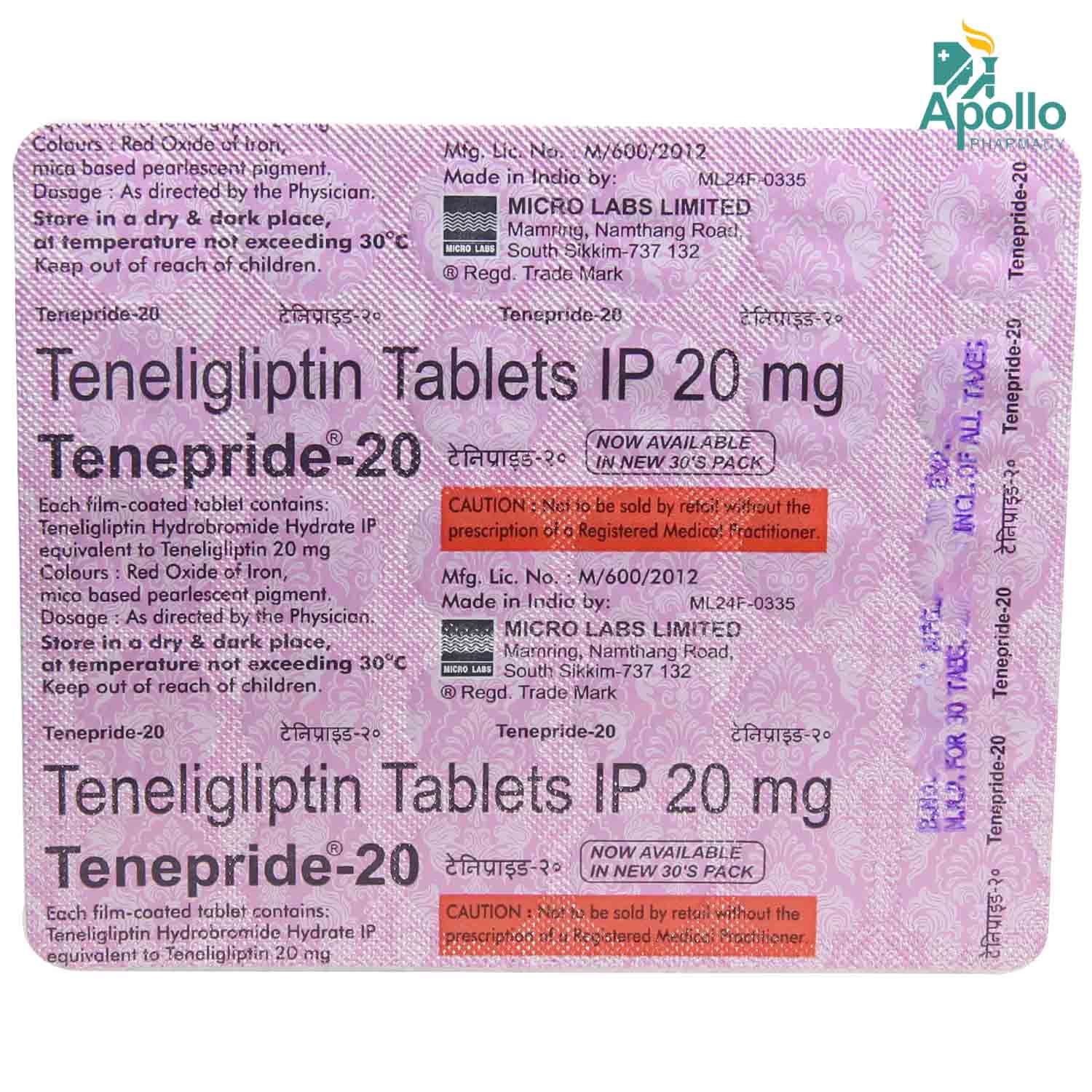 Tenepride 20 Tablet 30's, Pack of 30 TABLETS