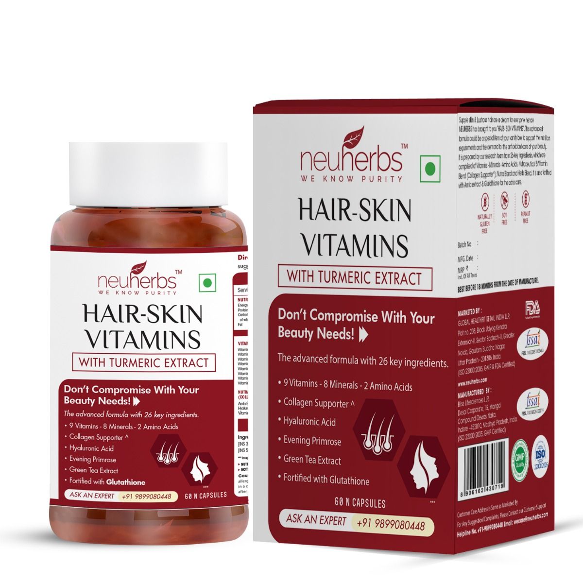 Neuherbs Hair-Skin Vitamins, 60 Capsules, Pack of 1 
