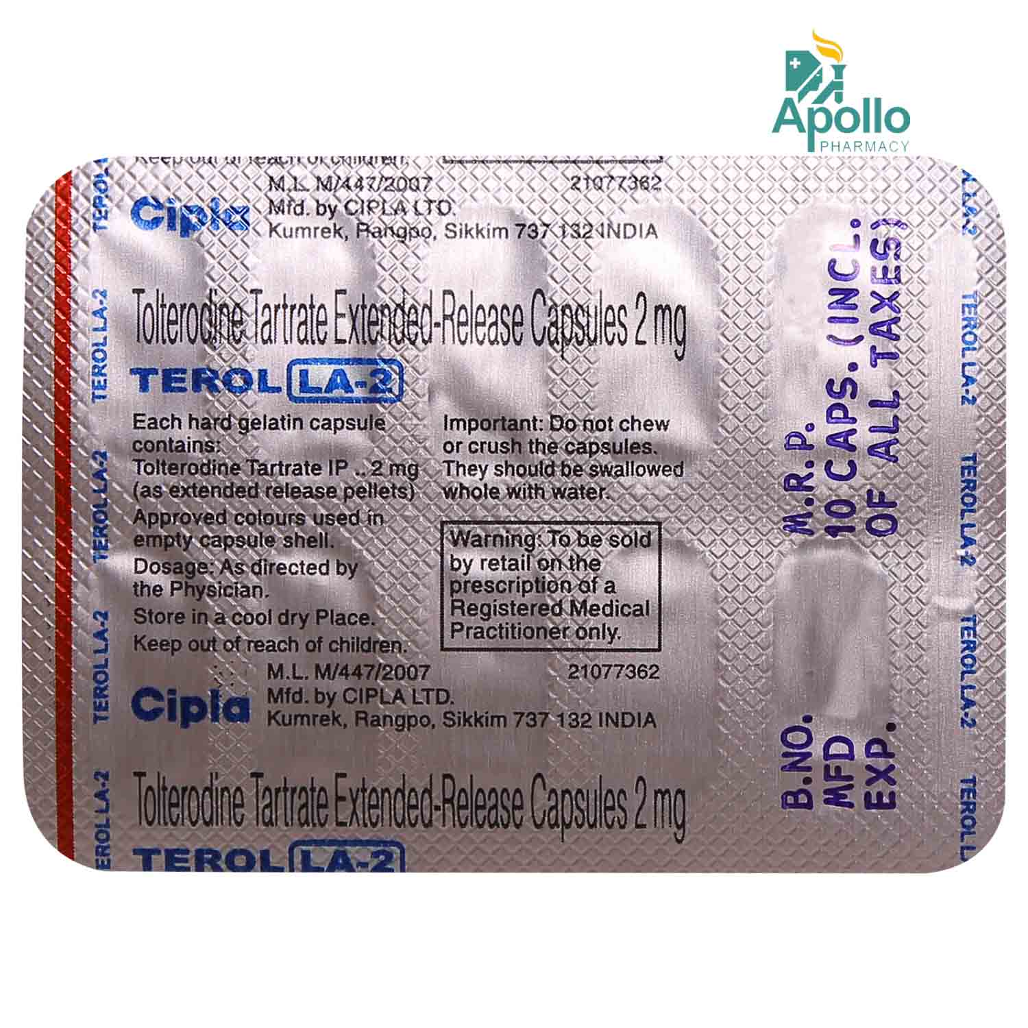 Terol LA-2 Capsule 10's Price, Uses, Side Effects, Composition - Apollo ...