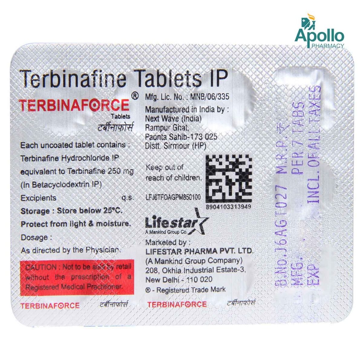 Terbinaforce Tablet 7's, Pack of 7 TABLETS