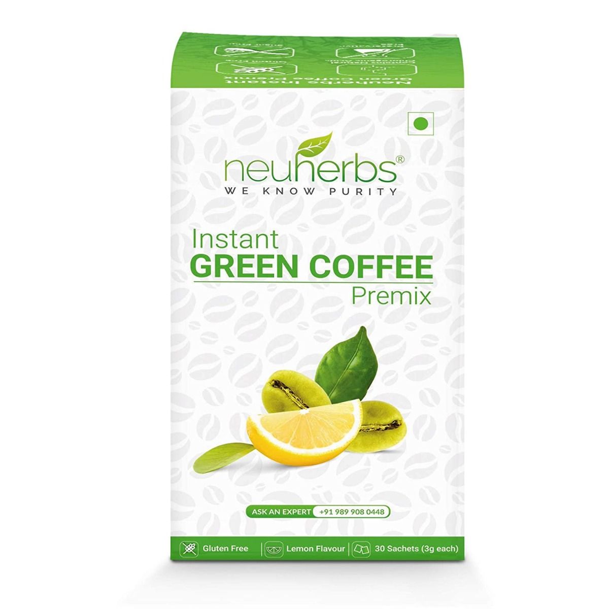 Buy Neuherbs Instant Green Coffee Premix Lemon Flavour Sachets, 90 gm (30 sachets x 3 gm) Online