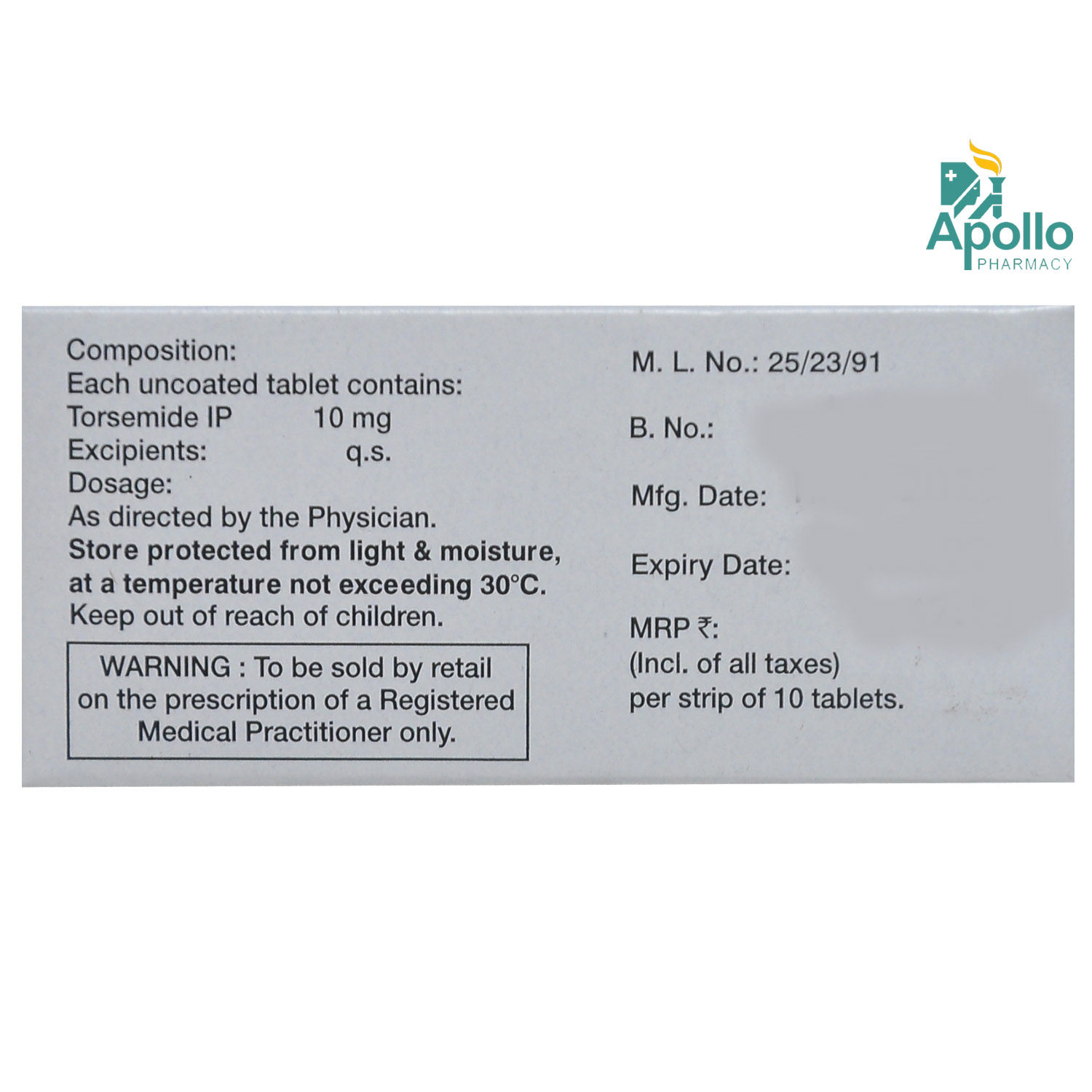 Torsid 10 Tablet 10's Price, Uses, Side Effects, Composition - Apollo