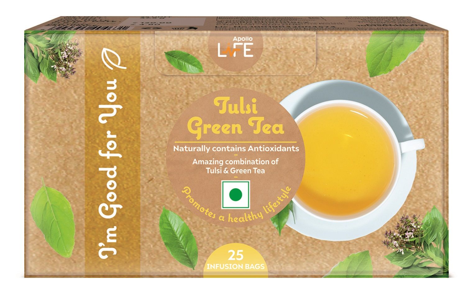 Buy Apollo Life Tulsi Green Tea Infusion Bags, 25 Count Online