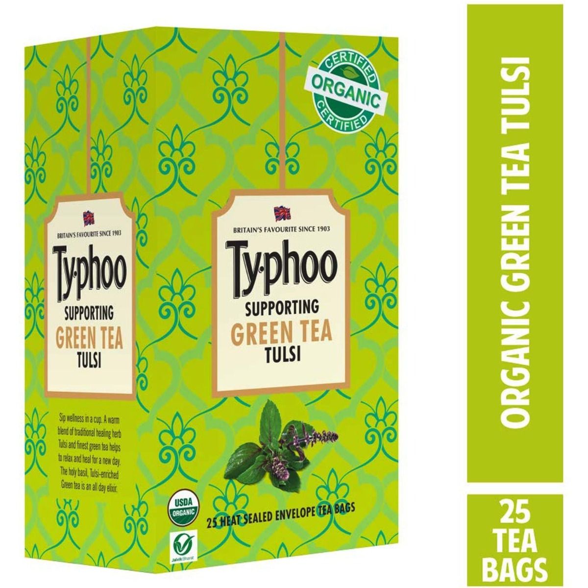 Ty.phoo Supporting Green Tea Tulsi Bags, 25 Count, Pack of 1 