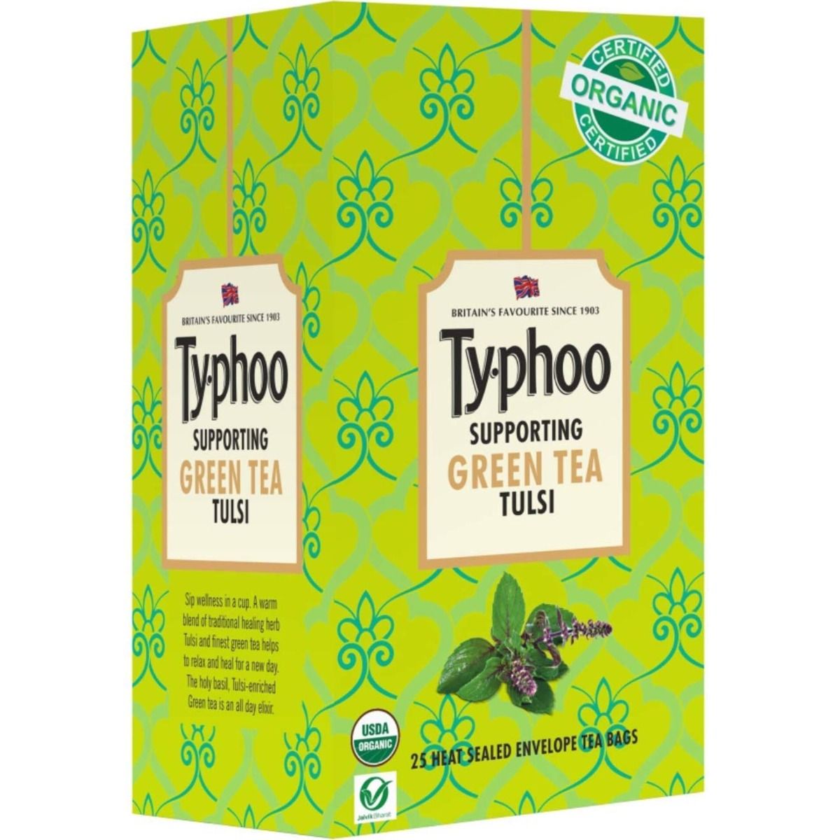 Ty.phoo Supporting Green Tea Tulsi Bags, 25 Count, Pack of 1 