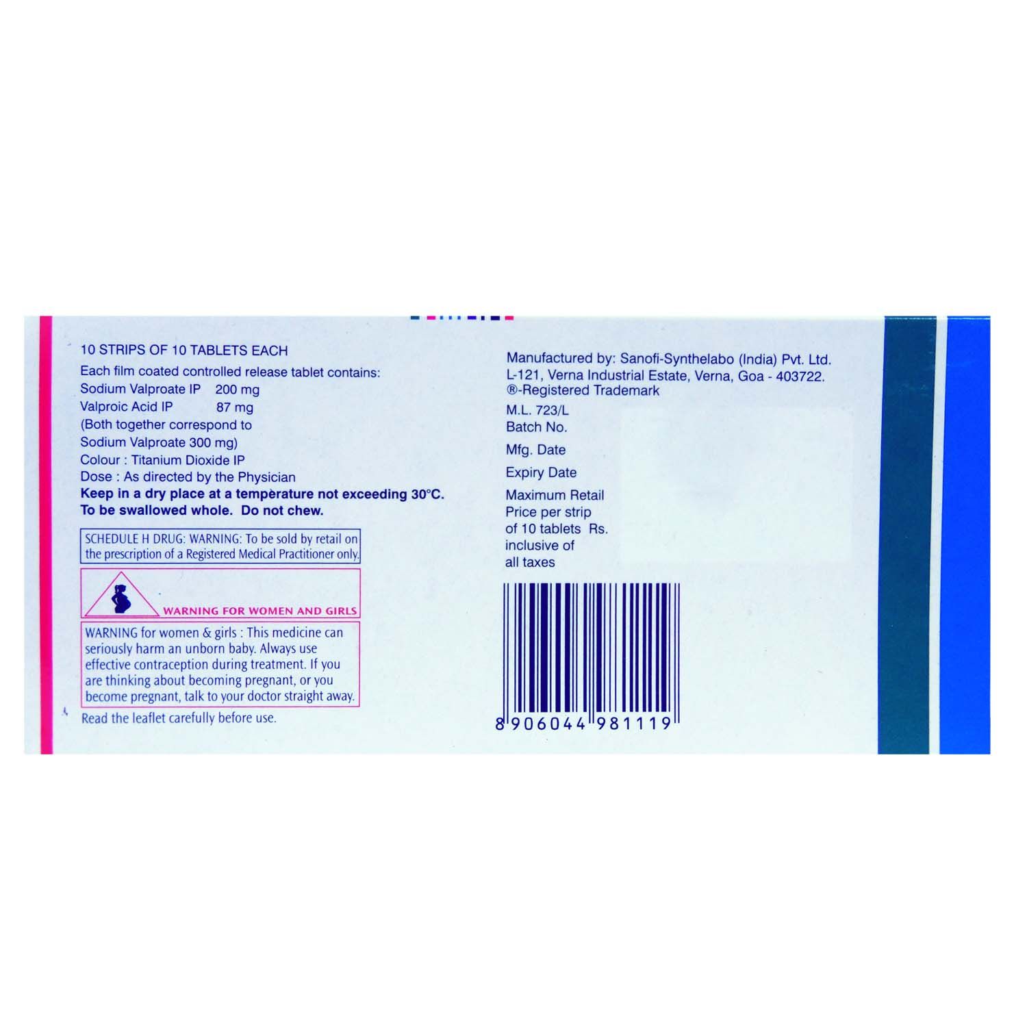 Valparin Chrono 300 Tablet 10's Price, Uses, Side Effects, Composition ...