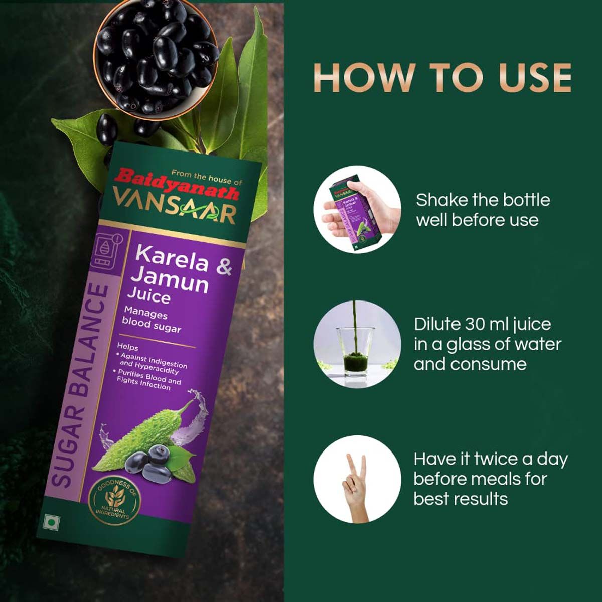 Baidyanath Vansaar Karela & Jamun Juice, 1 Litre Price, Uses, Side