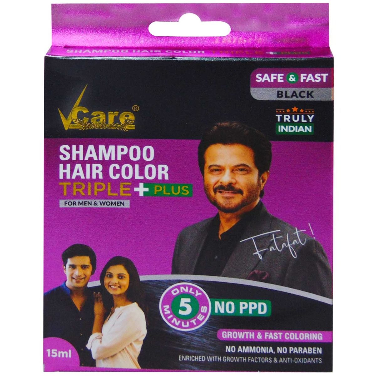 Buy Vcare Triple Plus Hair Color Shampoo, 15 ml Online