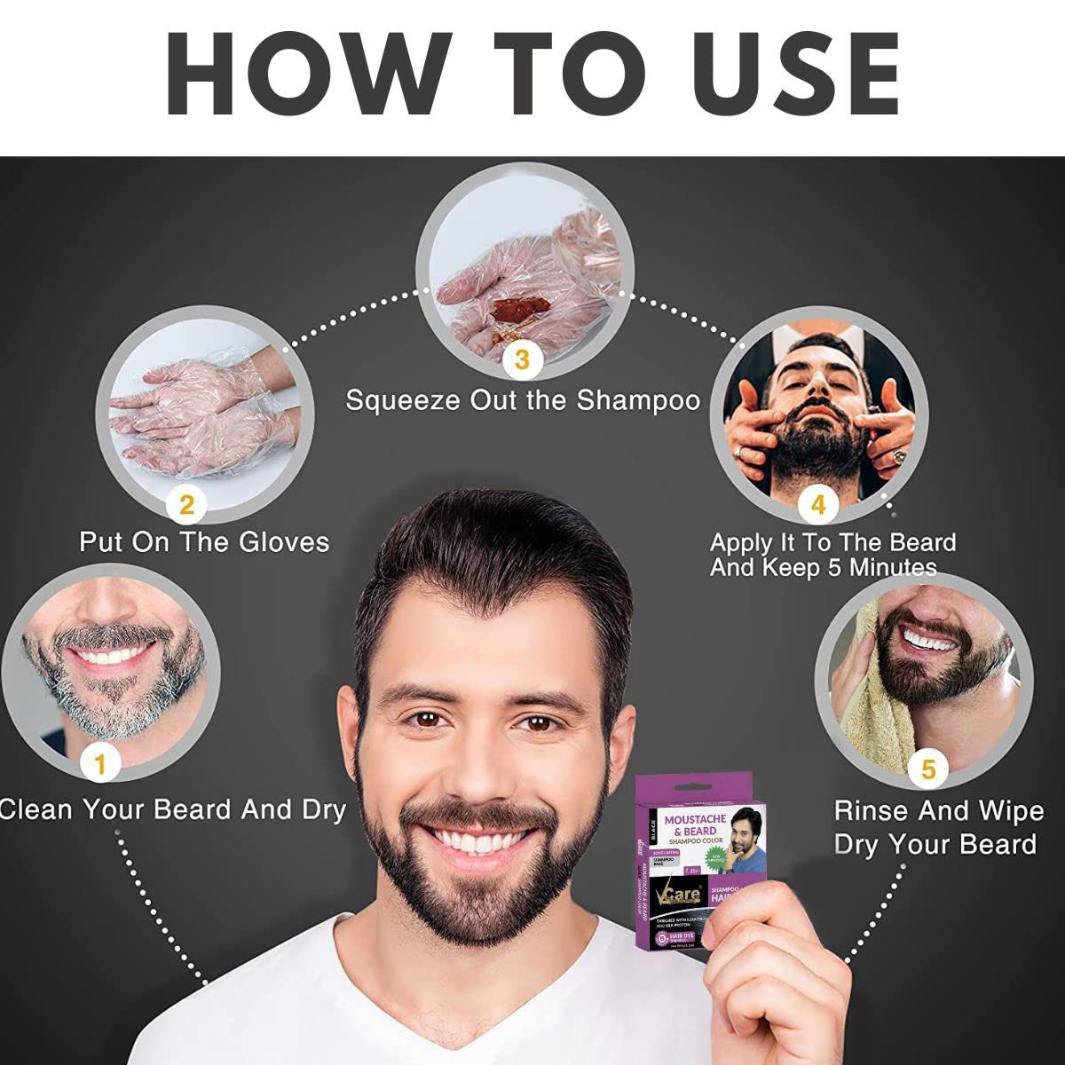 Vcare Moustache & Beard Black Color Shampoo, 5 ml Price, Uses, Side