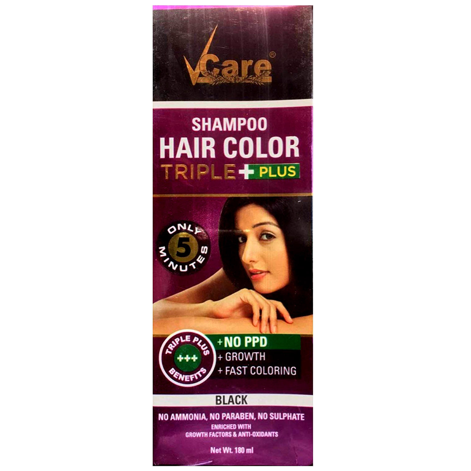 Buy Vcare Triple Plus Hair Color Shampoo Black, 180ml Online