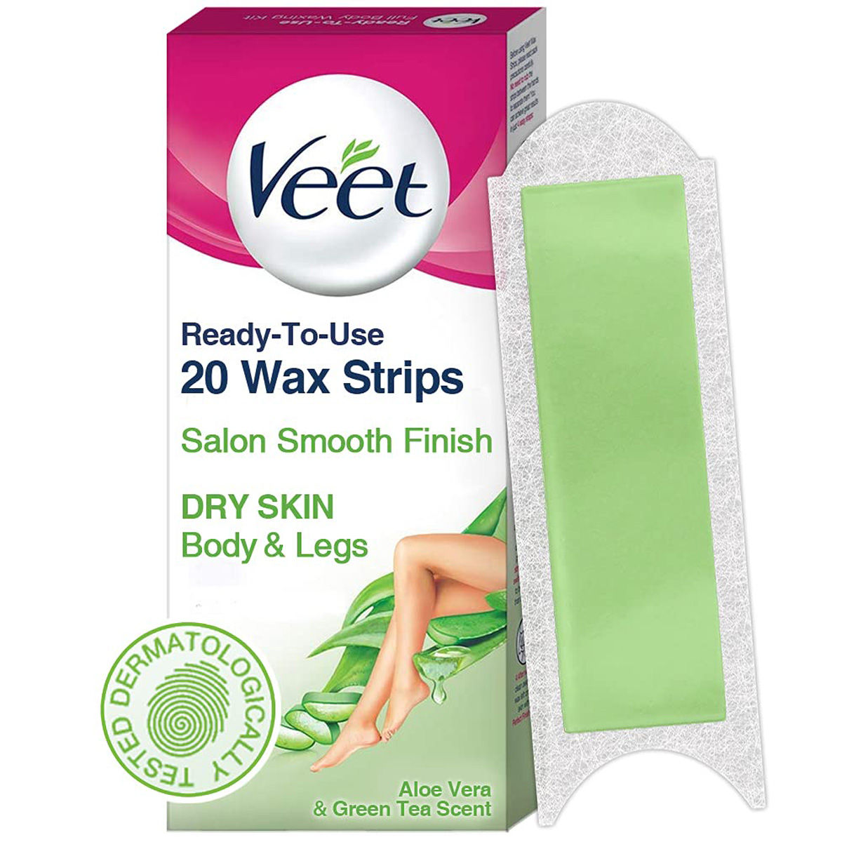 Veet Ready to Use Wax Strips Full Body Waxing Kit for Dry Skin, 20 Count, Pack of 1 